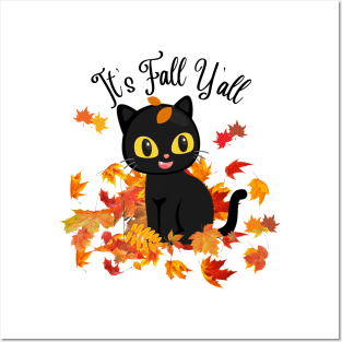 It's fall y'all Black Cats Halloween Thanksgiving Funny Posters and Art